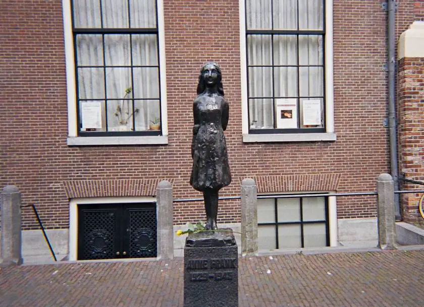 Statue of Ann Frank outside the Ann Frank Museum in Amsterdam