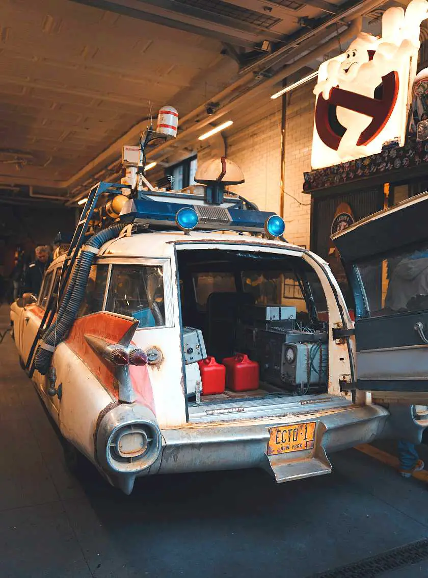 The back of the Ecto 1 car at New York's ghostbusters firehouse 