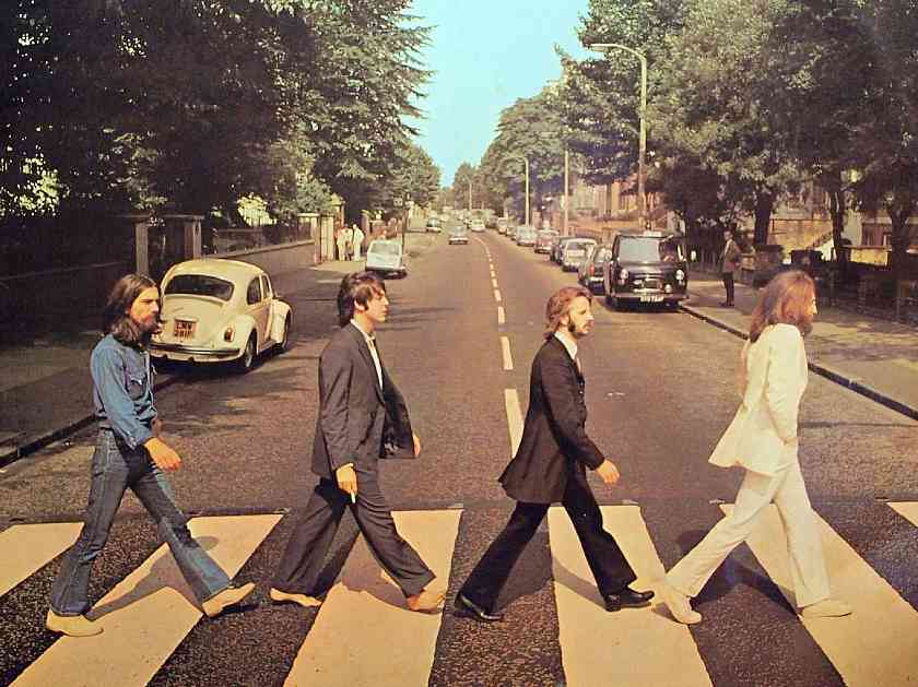 Image of the Beatles crossing Abbey Road in London