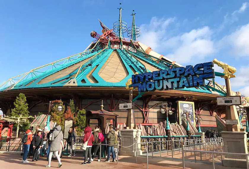 Outside Hyperspace mountain ride on a sunny day at Disneyland Paris