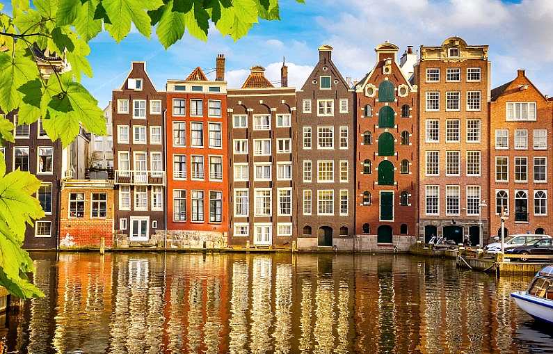 A row of canal houses in Amsterdam