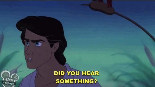 "You never seem to get used to the sounds of nature" - gif of the Little Mermaid and Prince Eric hearing noises on the pond