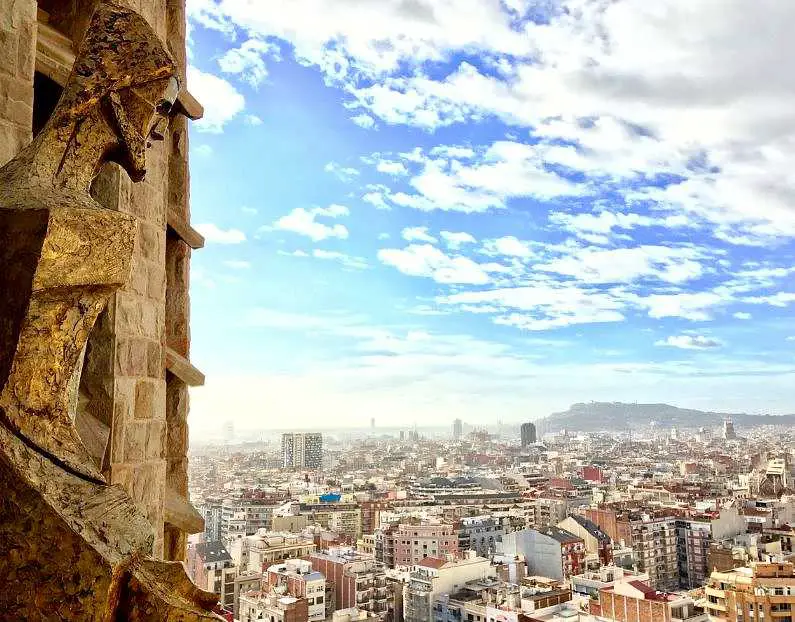 High view of Barcelona from the balcony viewpoint at Sagrada Familia