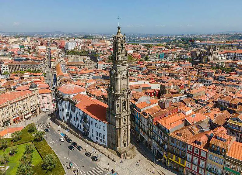 Clérigos Tower with a 360 view of Porto in the background
