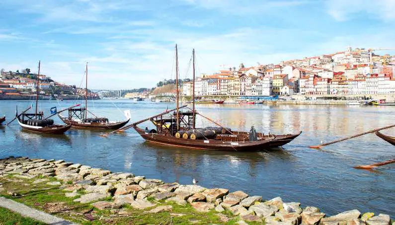 Medieval style boats on the Porto seafront harbour 