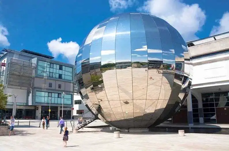 Bristol planetarium - a giant mirrored ball by Bristol Harbour