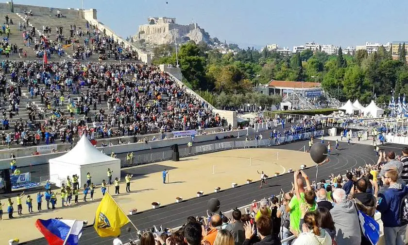 Athens Marathon finish line in the Panathinaiko stadium