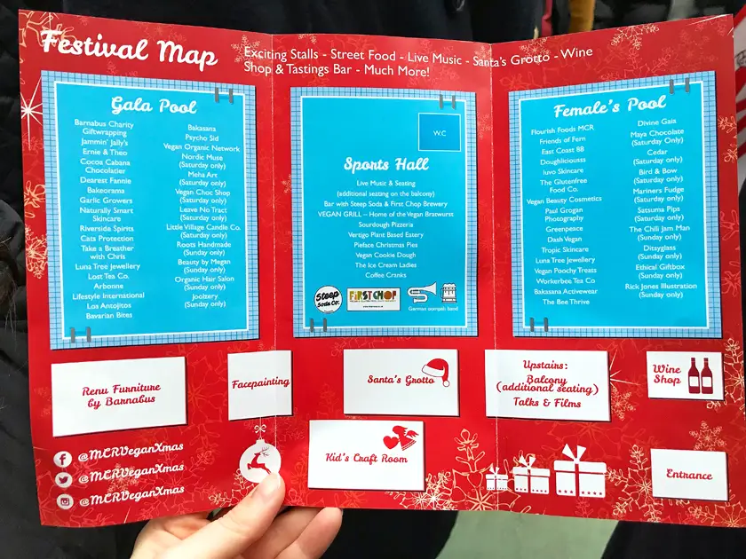 map, inside Victoria baths, guide to Manchester's vegan Christmas Festival