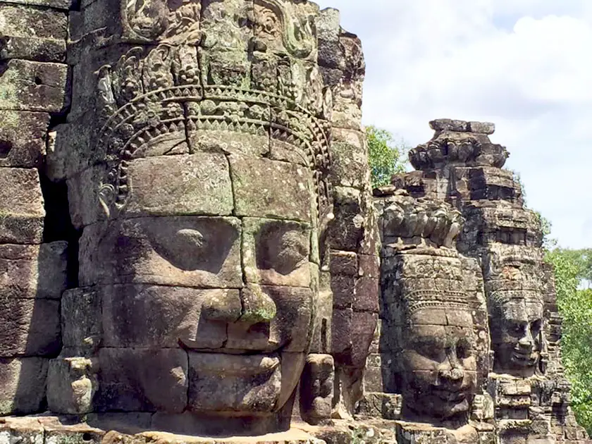 Stone face carving statues.
