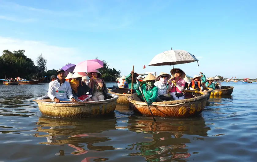 People in basket boats in Hoi An in Vietnam