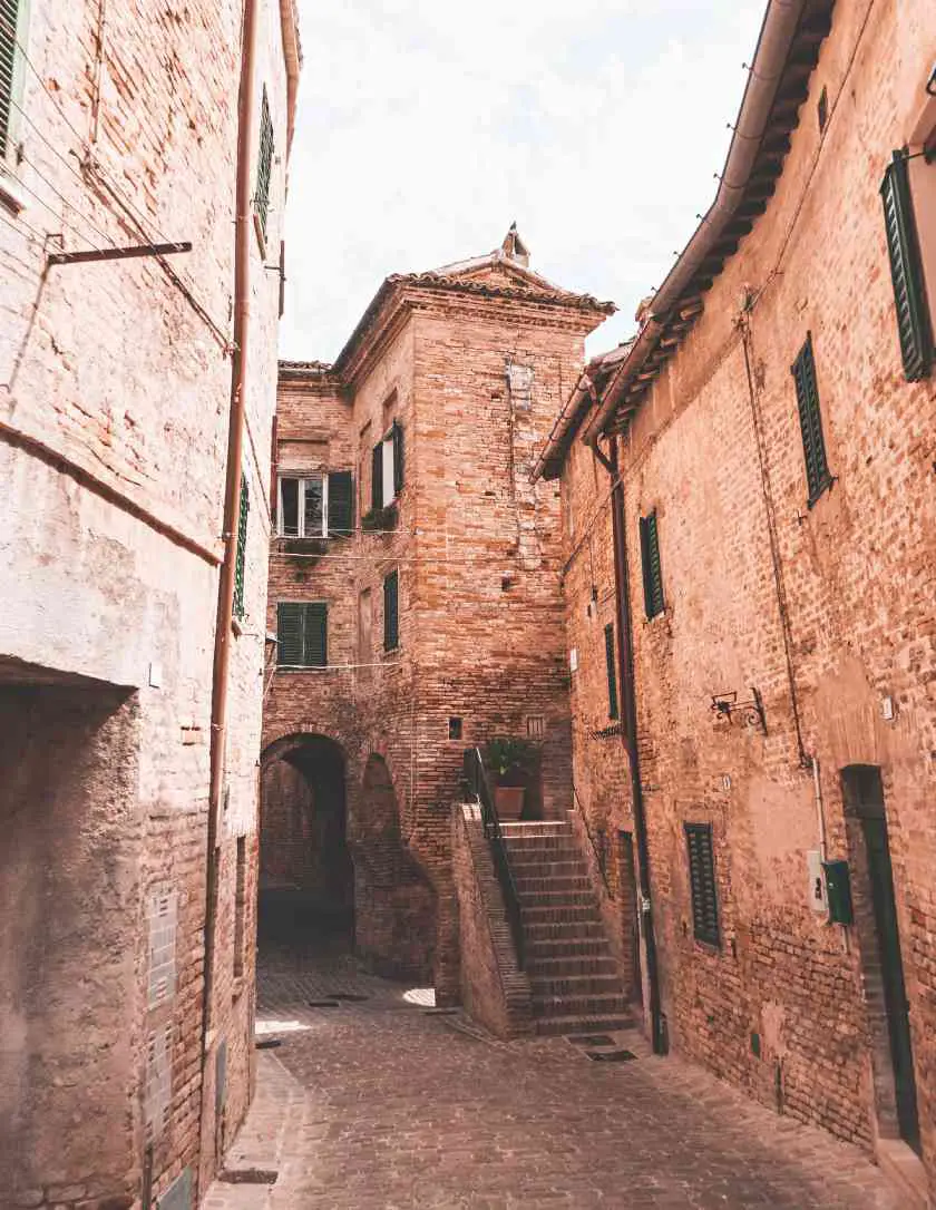 Historic cobbled street of Corinaldo in Italy