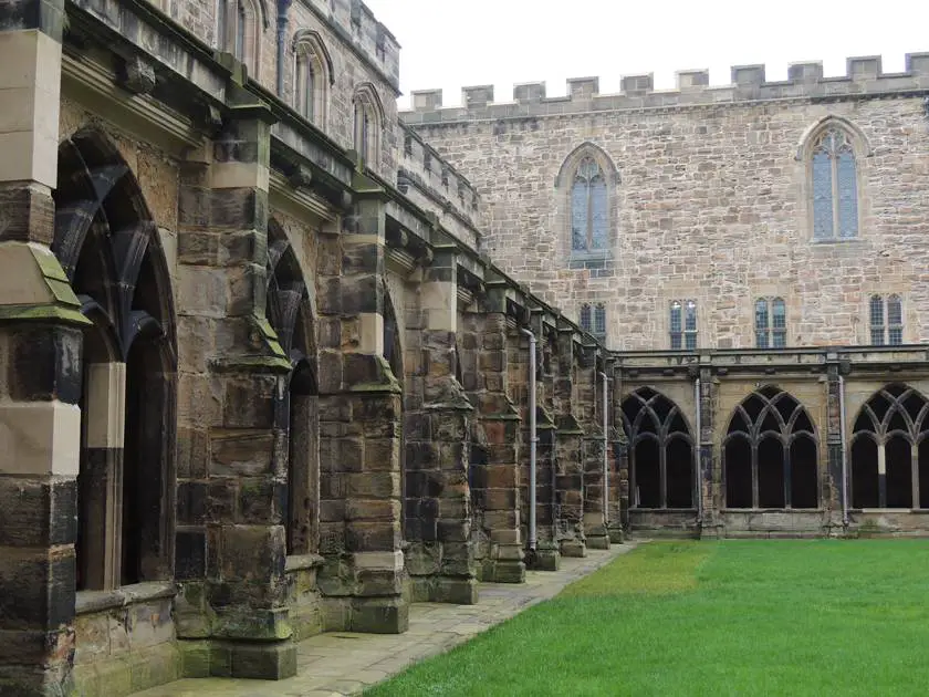 Durham Cathedral's beautiful medieval cloisters (archways) which featured in the Harry Potter film series