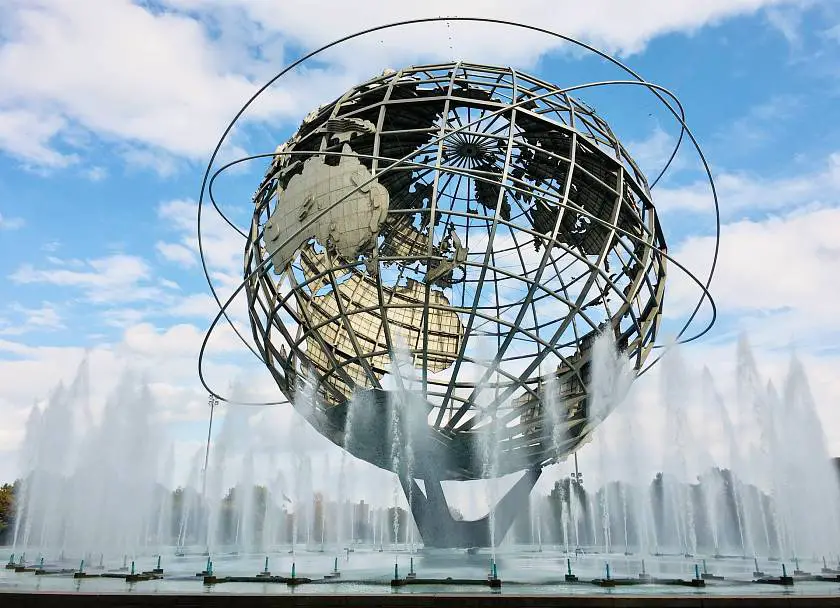 Metal globe statue fountain in Corona Park New York