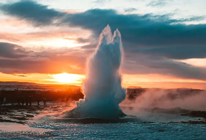 Exploding Geyser at sunset in Iceland