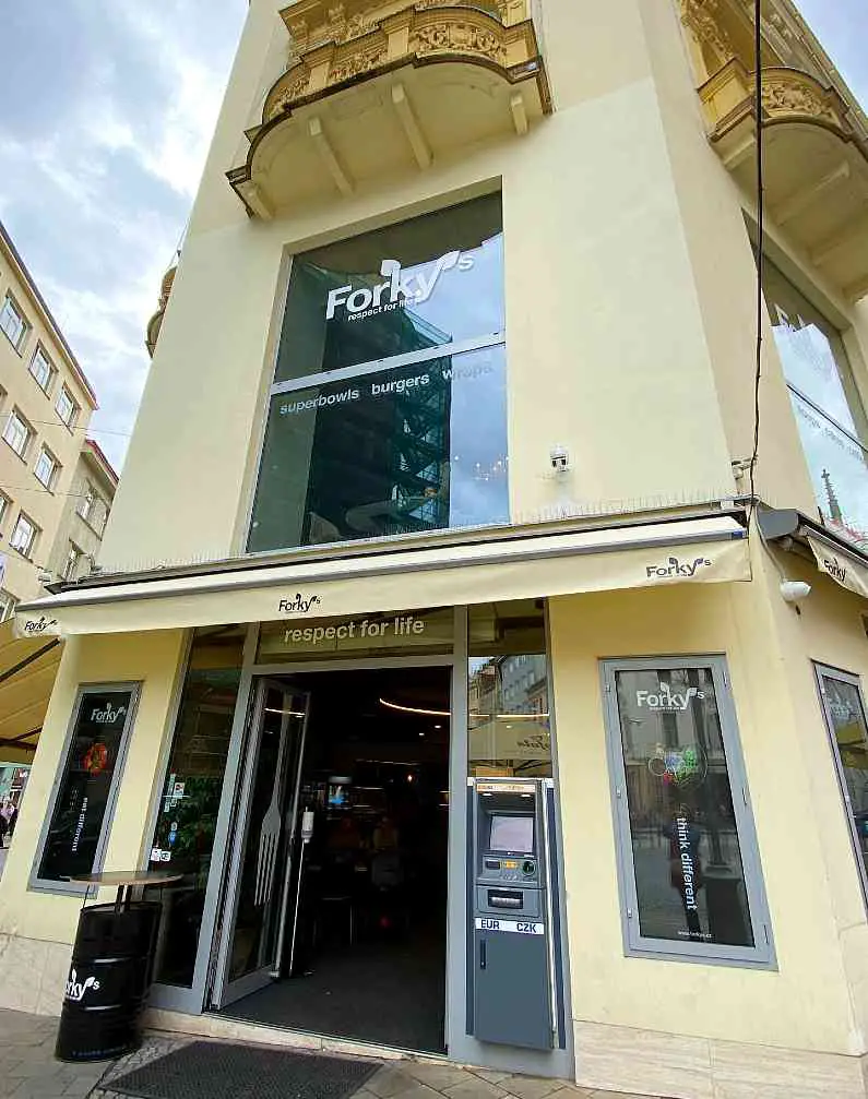 Outside Forky's restaurant in Brno