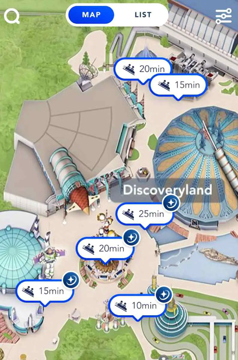 Screen shot of the Disneyland Paris App with ride time screen on