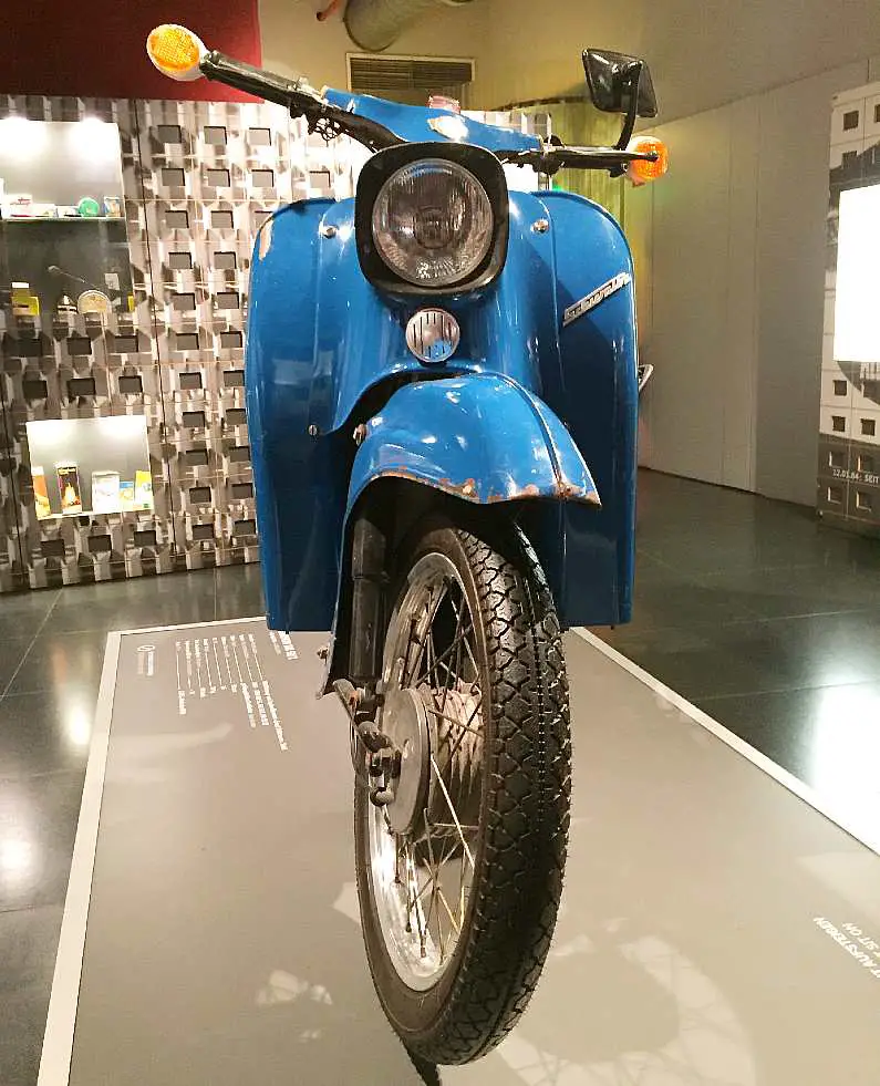 Cold War era blue scooter at the DDR Museum in Berlin