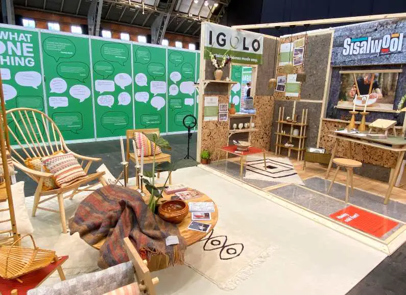 Wooden sustainable furniture stand at The Sustainability Show 