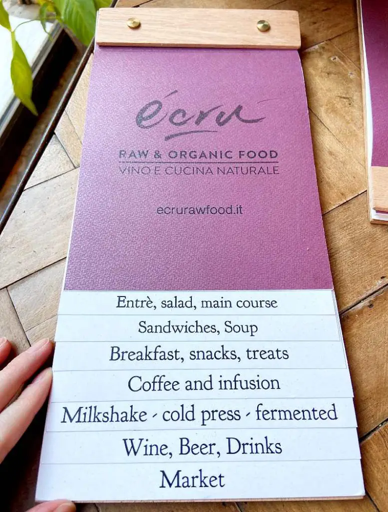 The front of the Ecru menu
