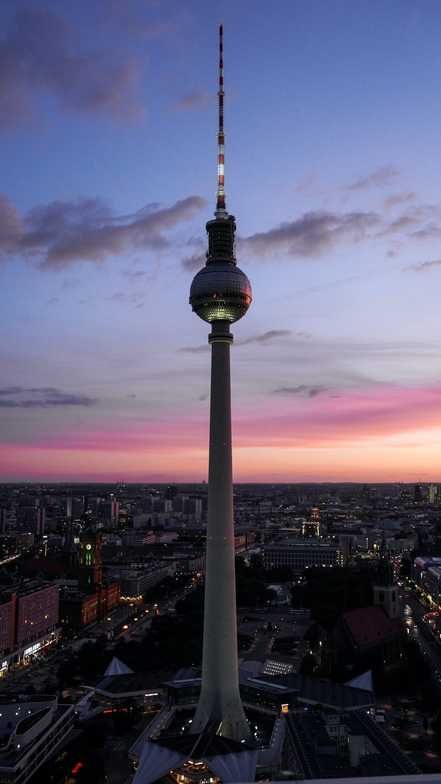TV Tower in Berlin at sunset from a distance
