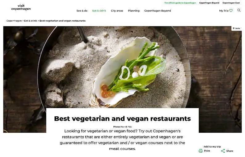 Visit Copenhagen website vegan restaurant recommendations page