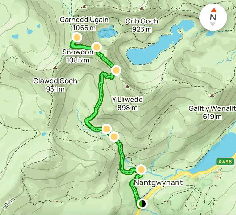 All Trails map of the Watkins Path up to the summit