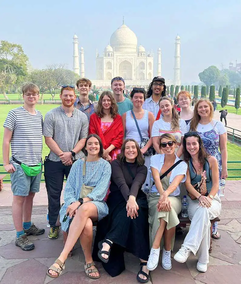 Mel and her Gadventures travel group in front of the Taj Mahal